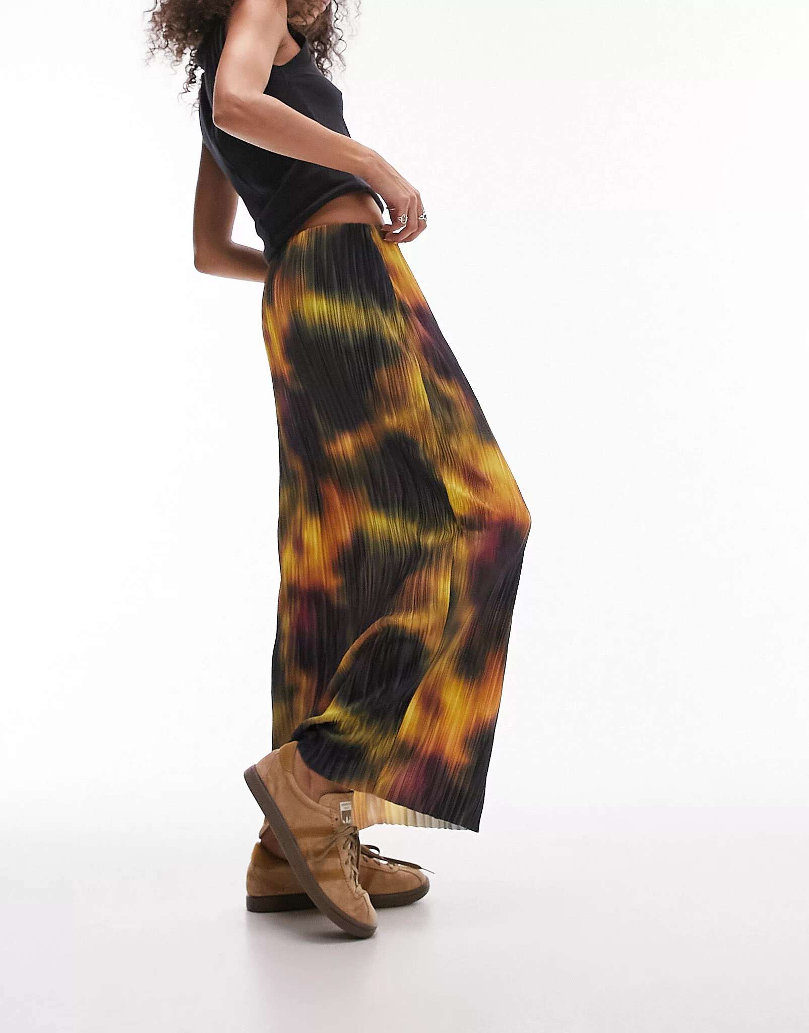 Разноцветная юбка миди Topshop с кислотным плиссированным принтом