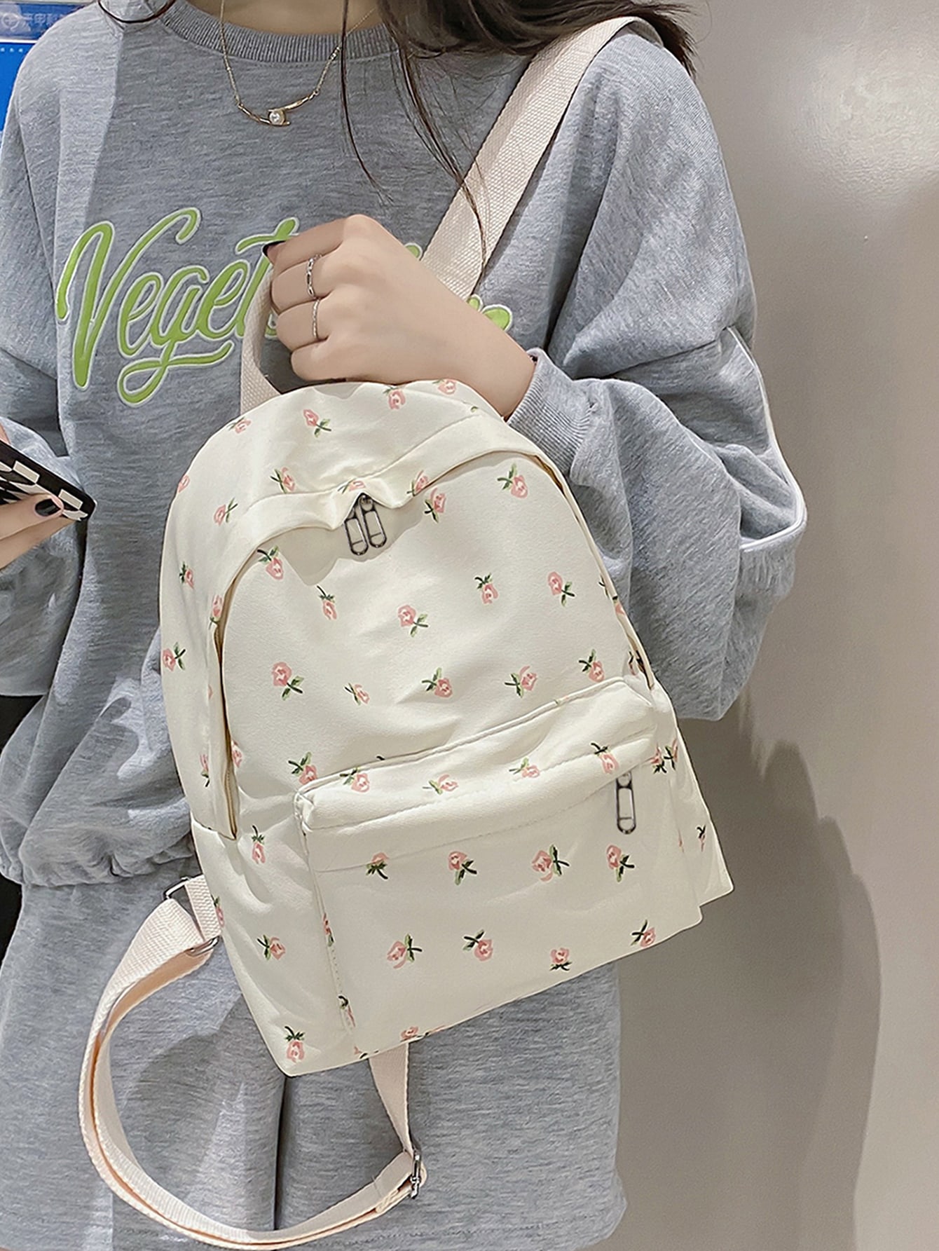 Классический рюкзак с цветочным рисунком, бежевый