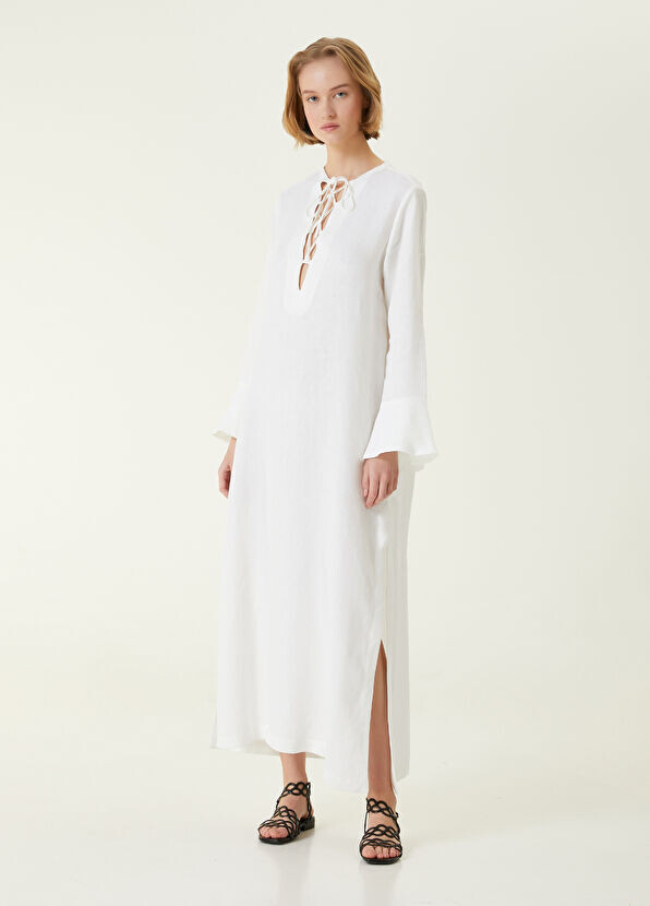 

Льняное платье макси со шнуровкой на воротнике Beymen Collection, белый