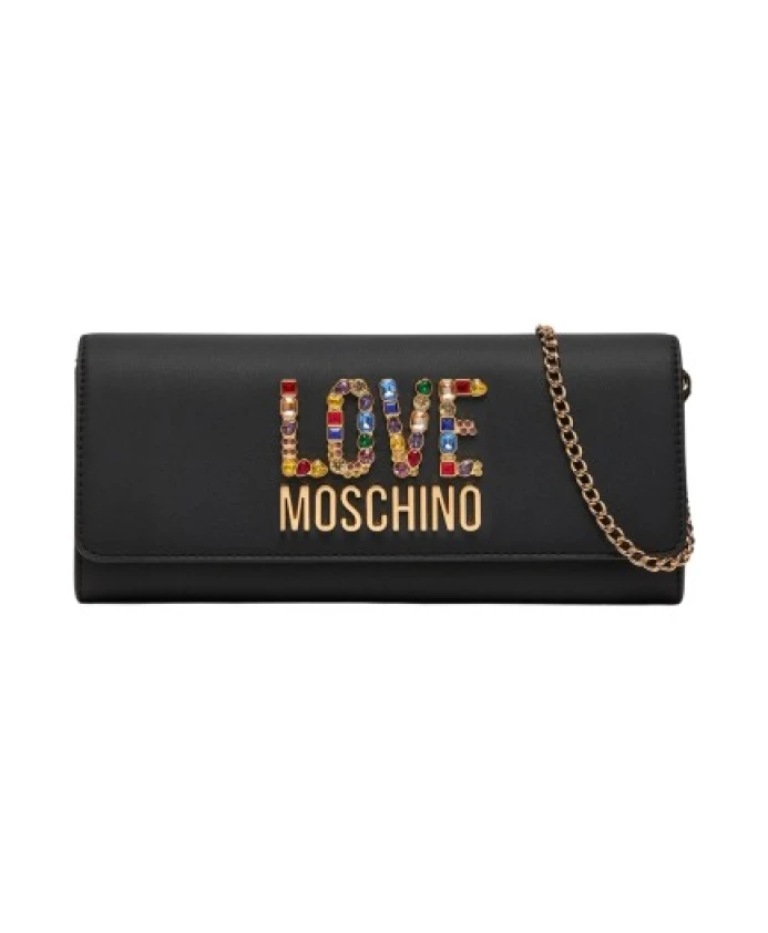 

Клатч с цепочкой из стразов Love Moschino, черный