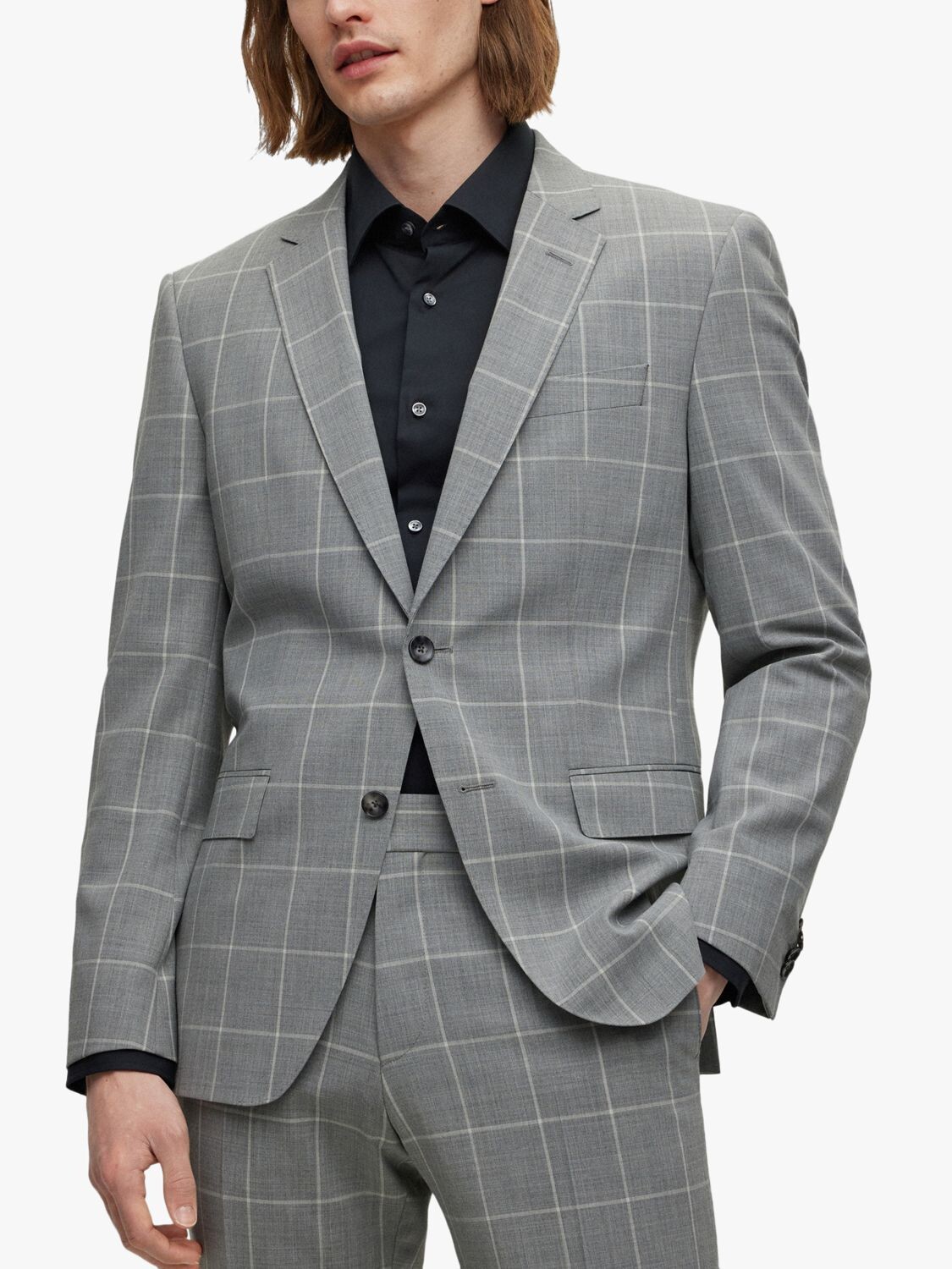 

Узкий пиджак в клетку BOSS H-Huge HUGO BOSS, серебряный