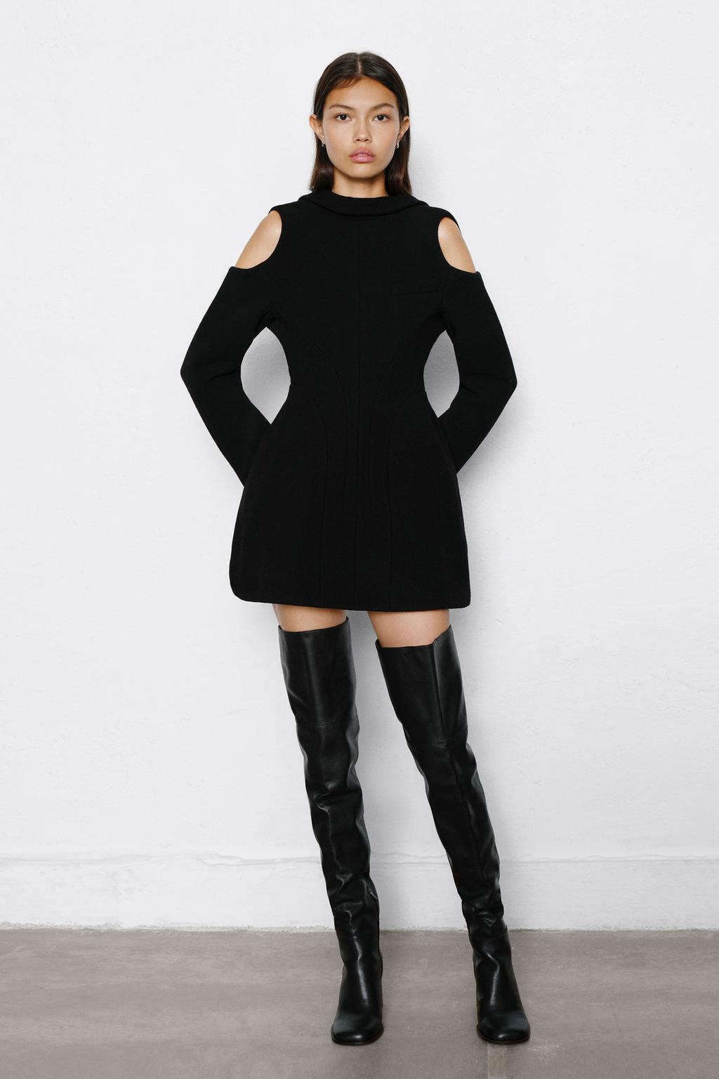 Платье-пиджак из шерсти ZARA, черный пиджак из искусственный кожи zara черный