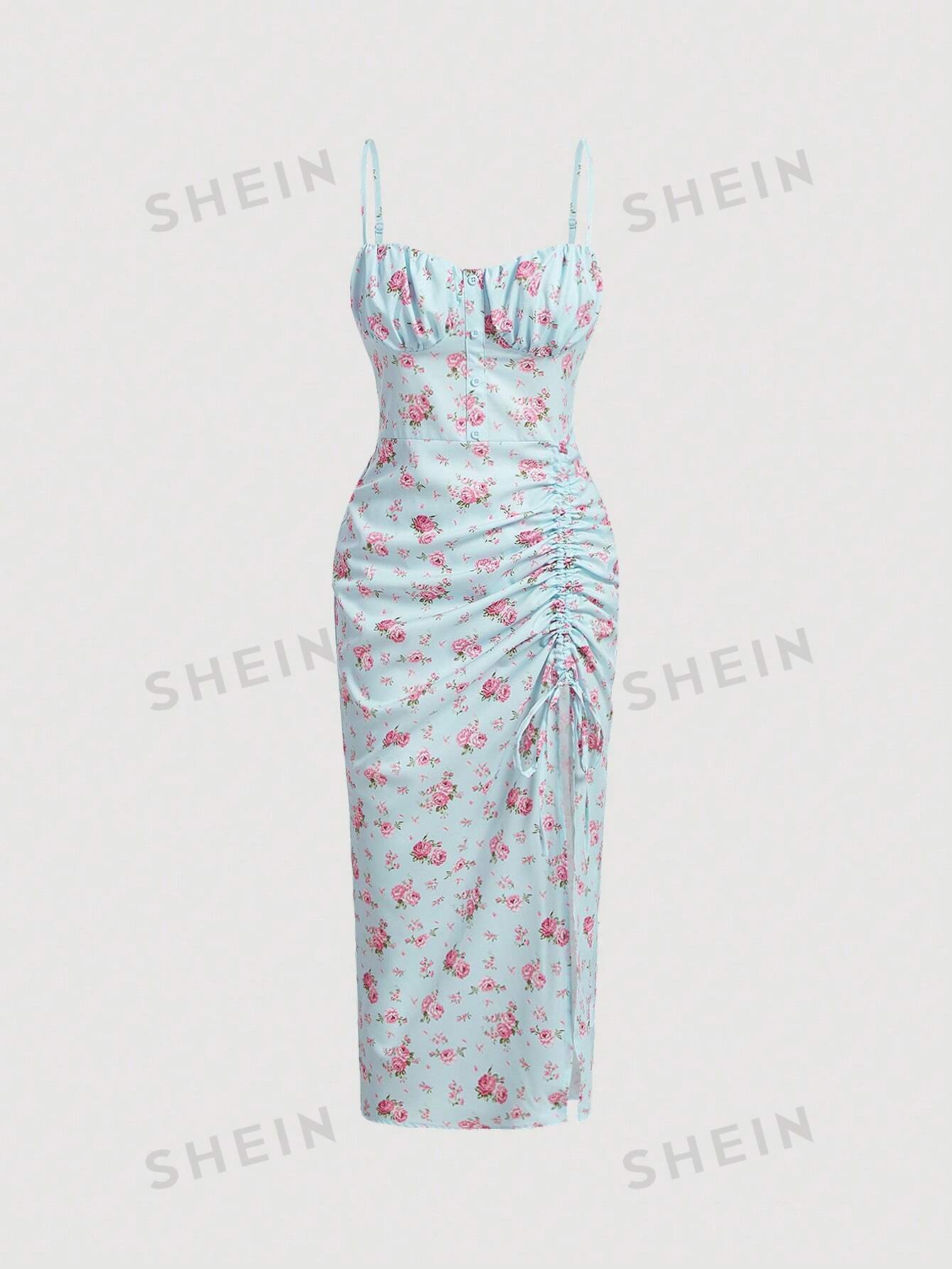 SHEIN MOD Женское винтажное сине-белое облегающее платье без бретелек с фарфоровым принтом, многоцветный