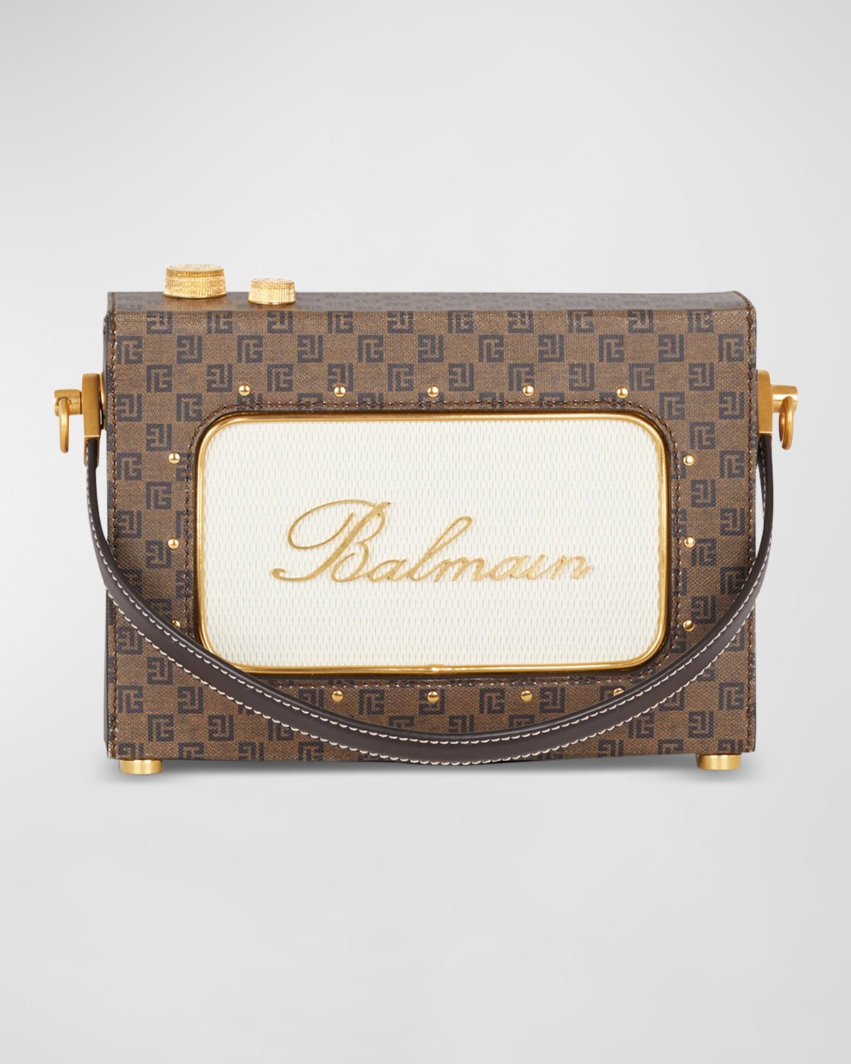 

Сумка через плечо Radio Monogram из вощеной парусины и кожи Balmain, цвет Brown