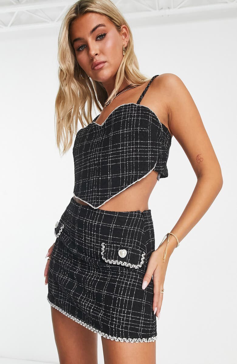 

Твидовая мини-юбка с кристаллами ASOS DESIGN, черный