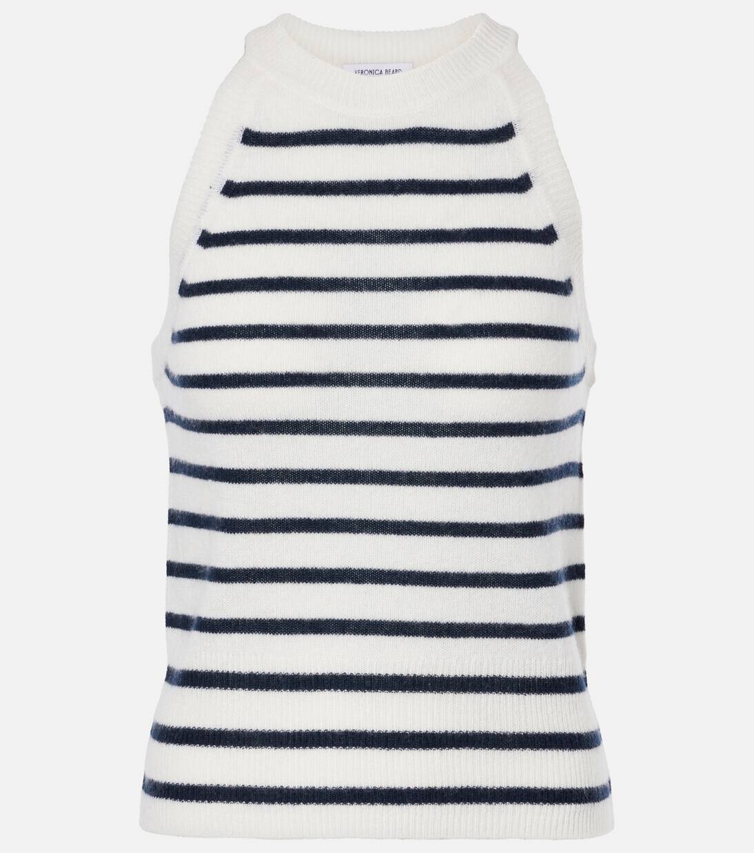

Полосатый кашемировый топ Myrick Veronica Beard, цвет ivory/navy