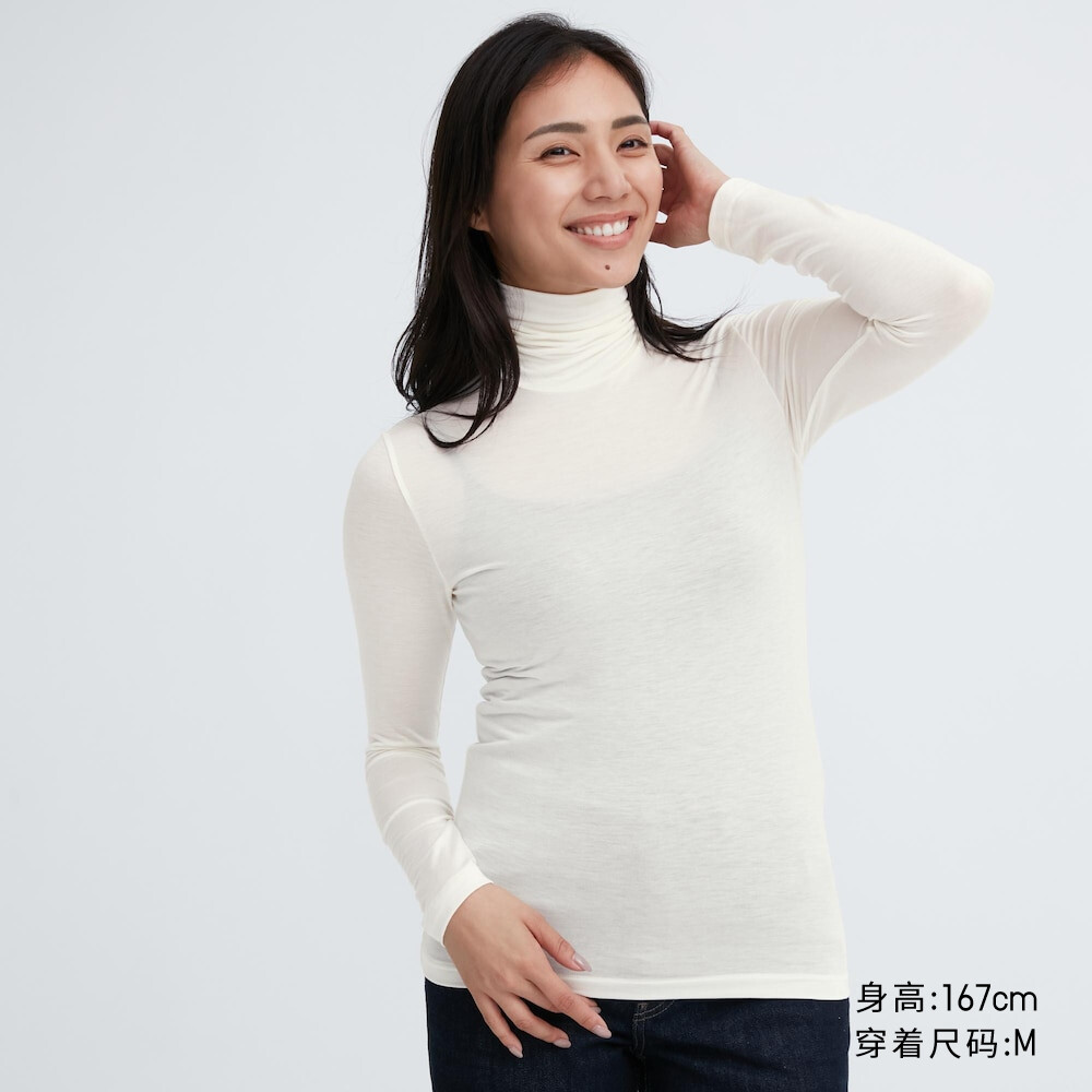 

Женская футболка Uniqlo HEATTECH с двумя лацканами, жемчужно-белый