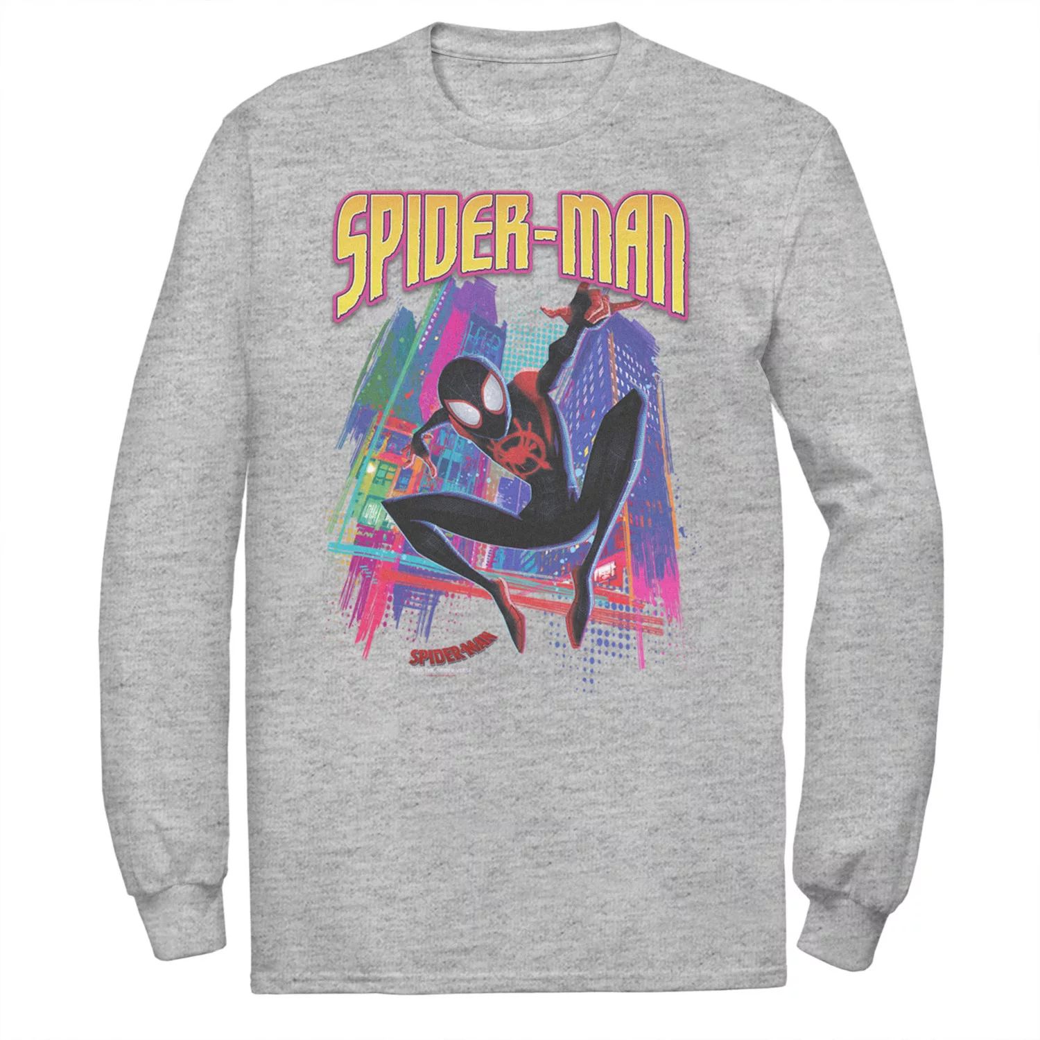 мужской свитшот с логотипом into the spider verse spray paint marvel Мужская футболка Marvel Into The Spider-Verse Neon Skyline