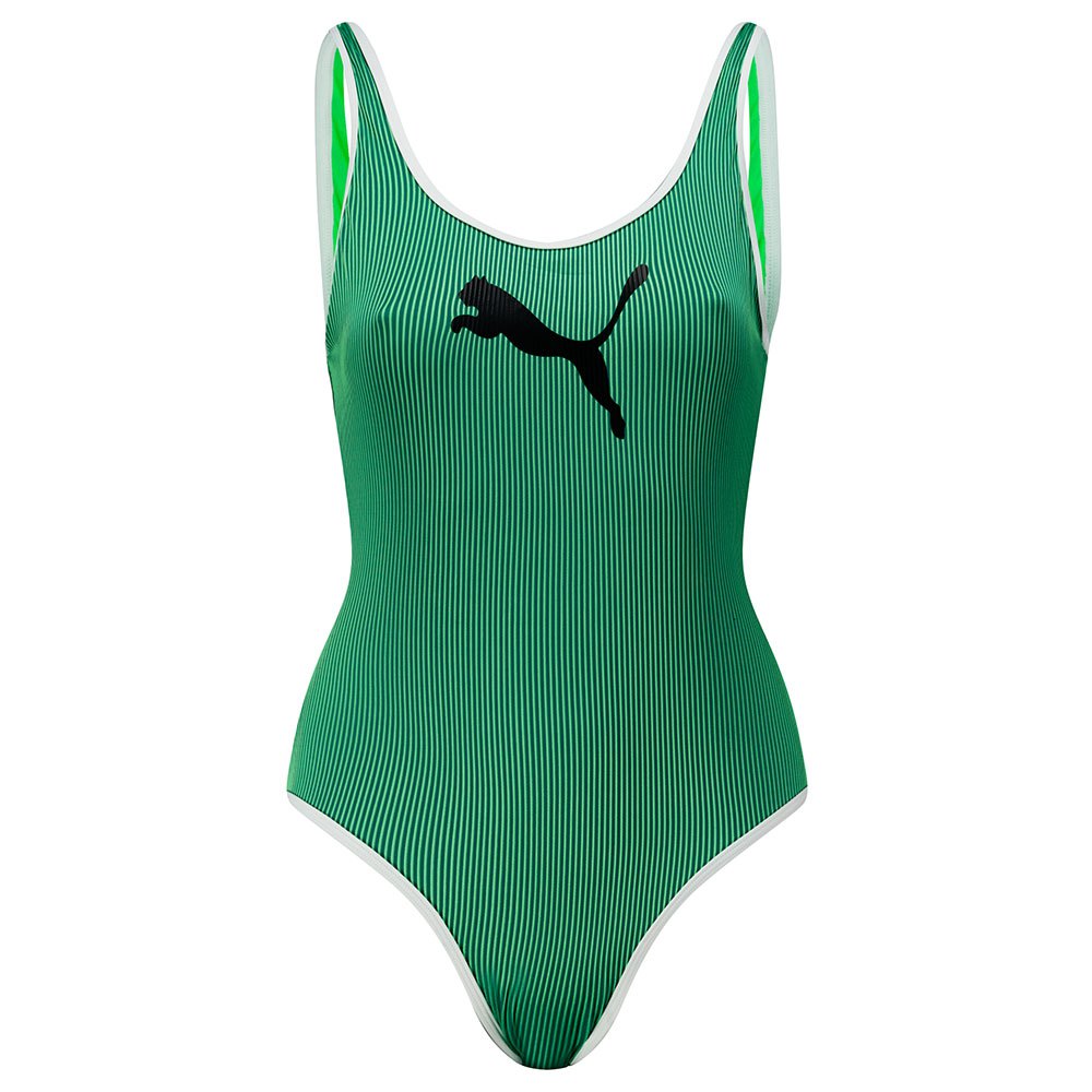 Купальник Puma Contour Rib Swimsuit, зеленый