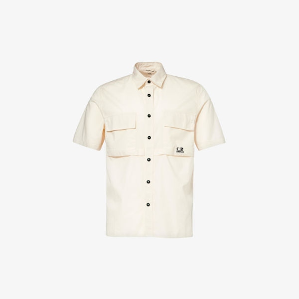 Хлопковая рубашка с короткими рукавами и фирменной вышивкой Cp Company, цвет pistachio shell