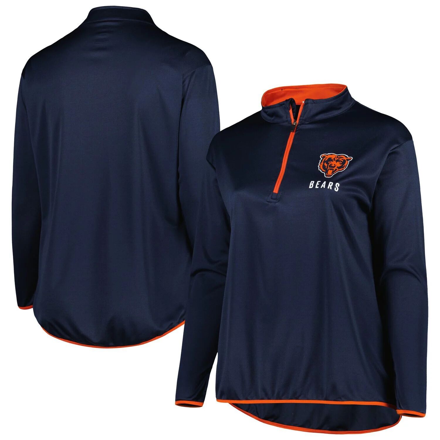 

Женский темно-синий топ с молнией на четверть с фирменным логотипом Fanatics Chicago Bears больших размеров Fanatics