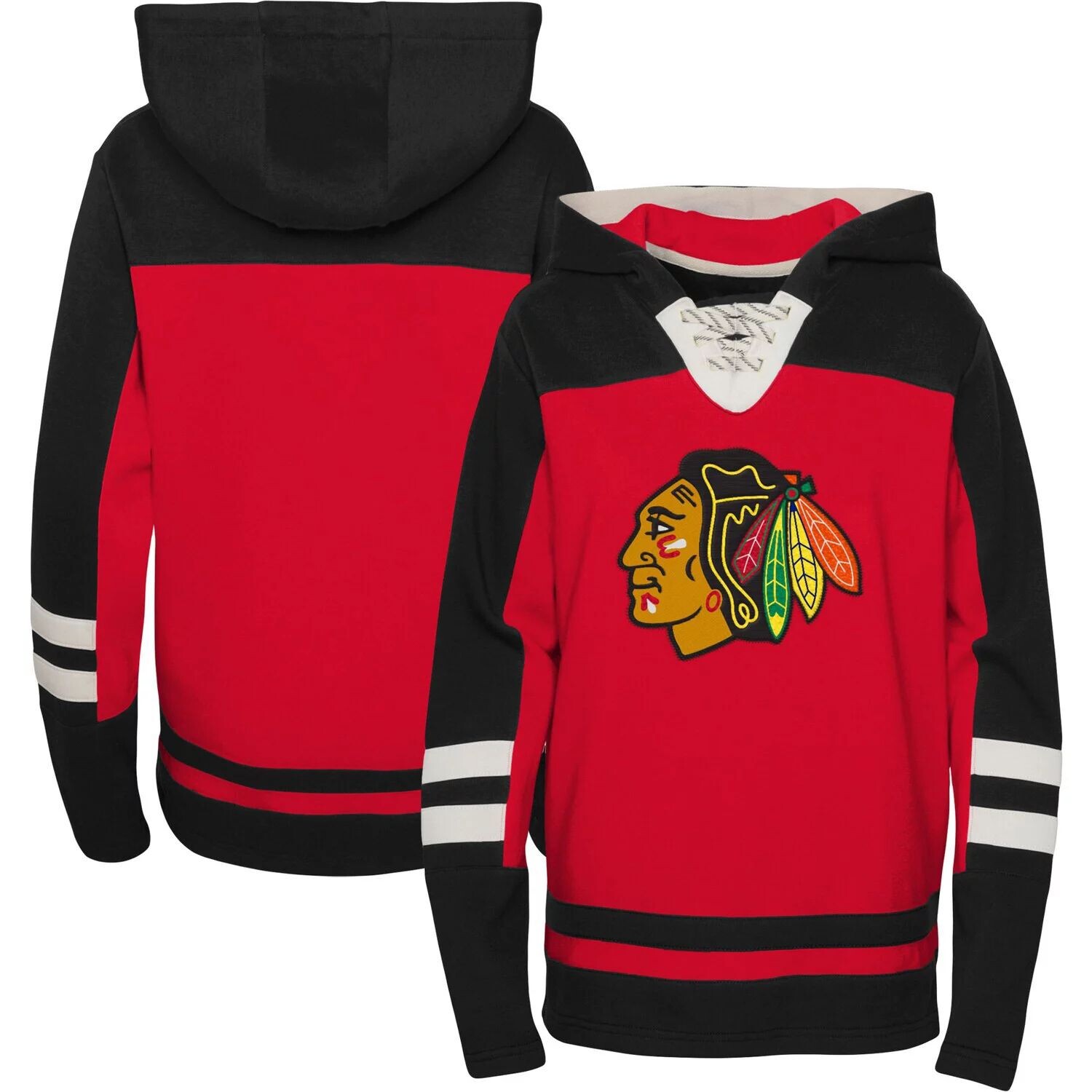 

Молодежный красный пуловер с капюшоном на шнуровке Chicago Blackhawks Ageless Revisited Home Outerstuff