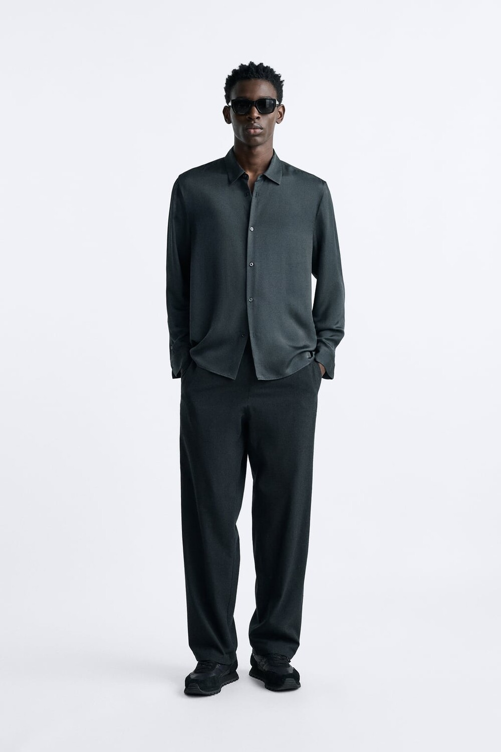 

Шерстяная шелковая рубашка ZARA, угольный