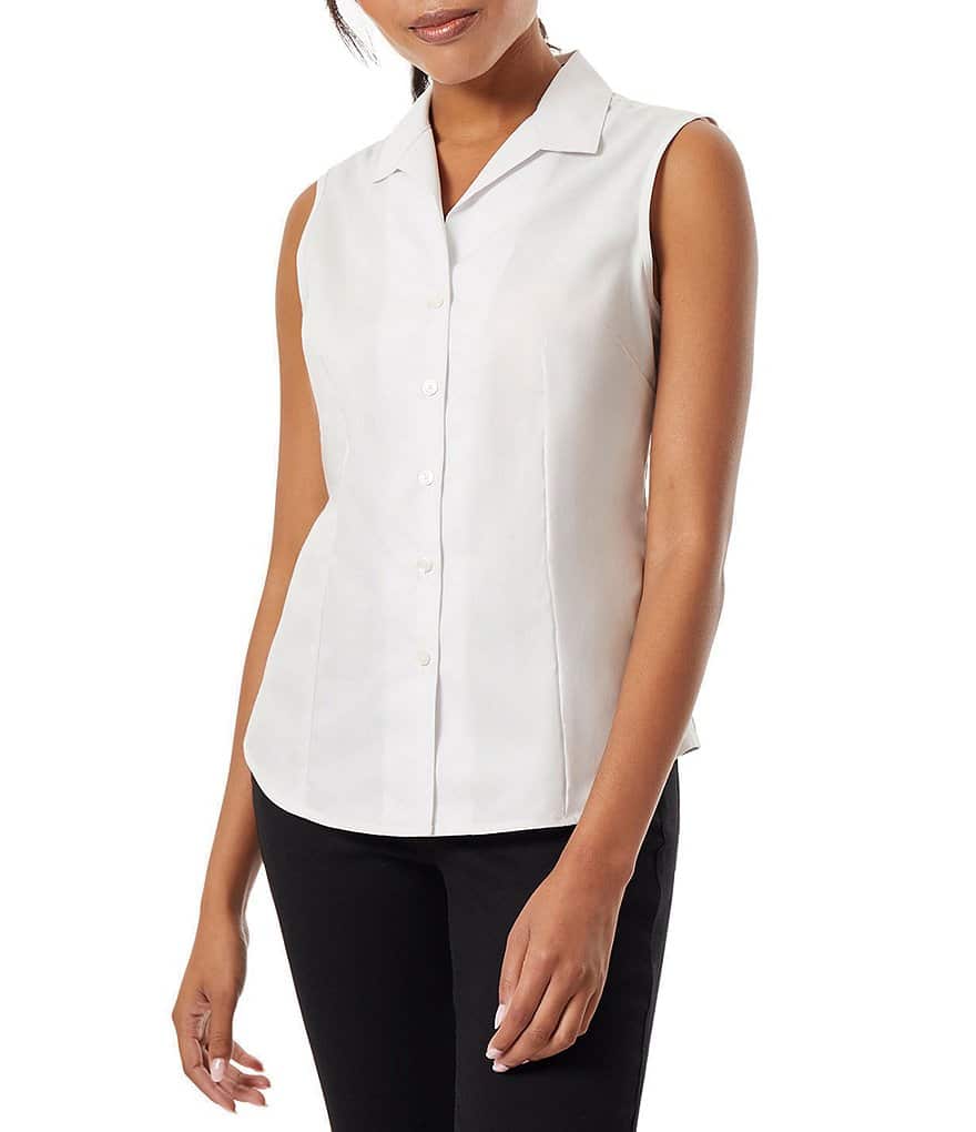 блузка new york style без рукавов 44 размер Блузка без рукавов с воротником и пуговицами Jones New York, белый