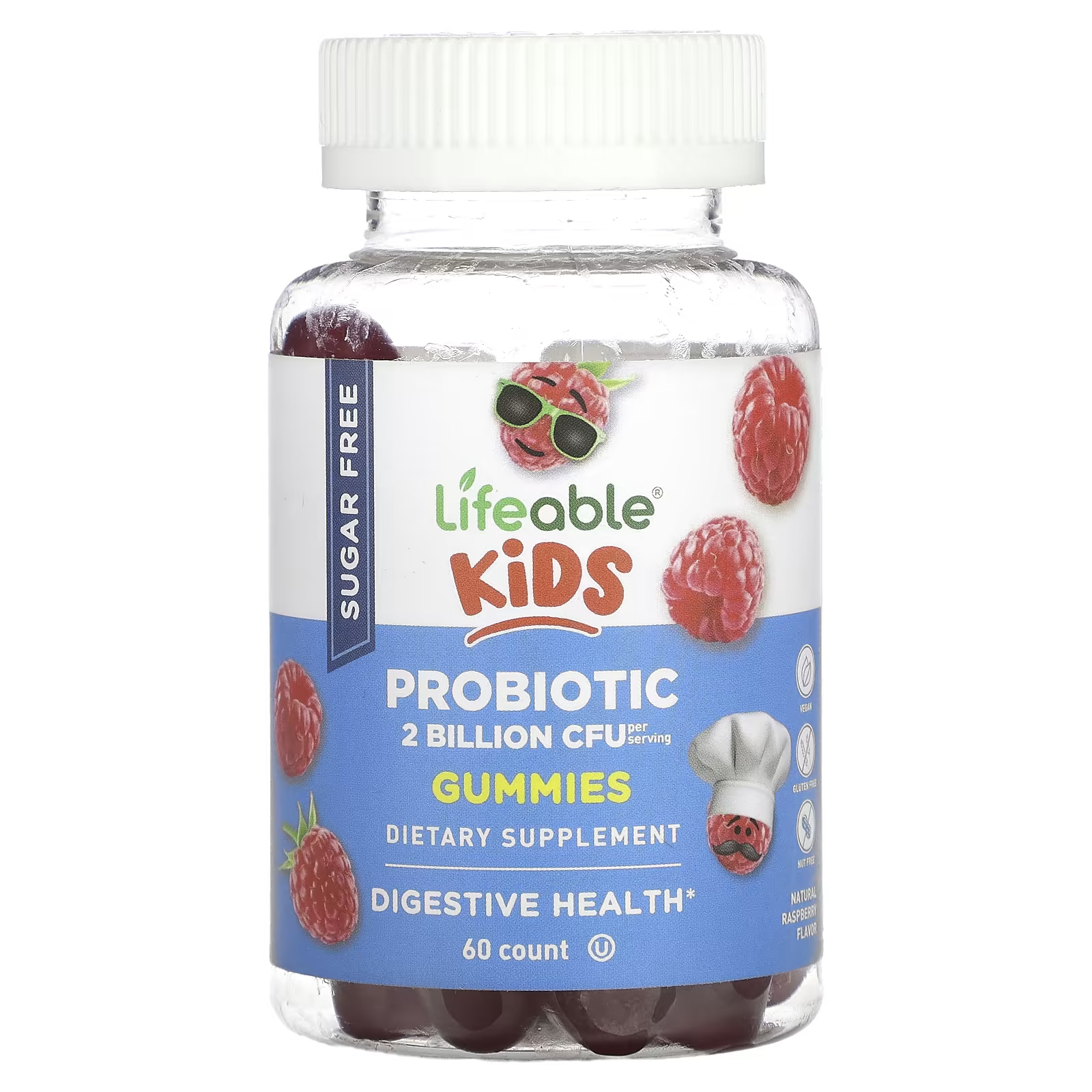 Lifeable Kids Пробиотические жевательные конфеты без сахара, натуральная малина, 2 миллиарда 60 жевательных конфет (1 миллиард КОЕ на одну жевательную конфету) smartypants kids probiotic complete клубничный крем 4 миллиарда кое 60 жевательных конфет