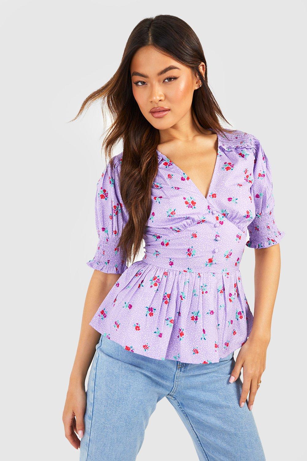 Цветочная блузка Boohoo, сиреневый блузка твое цветочная 46 размер