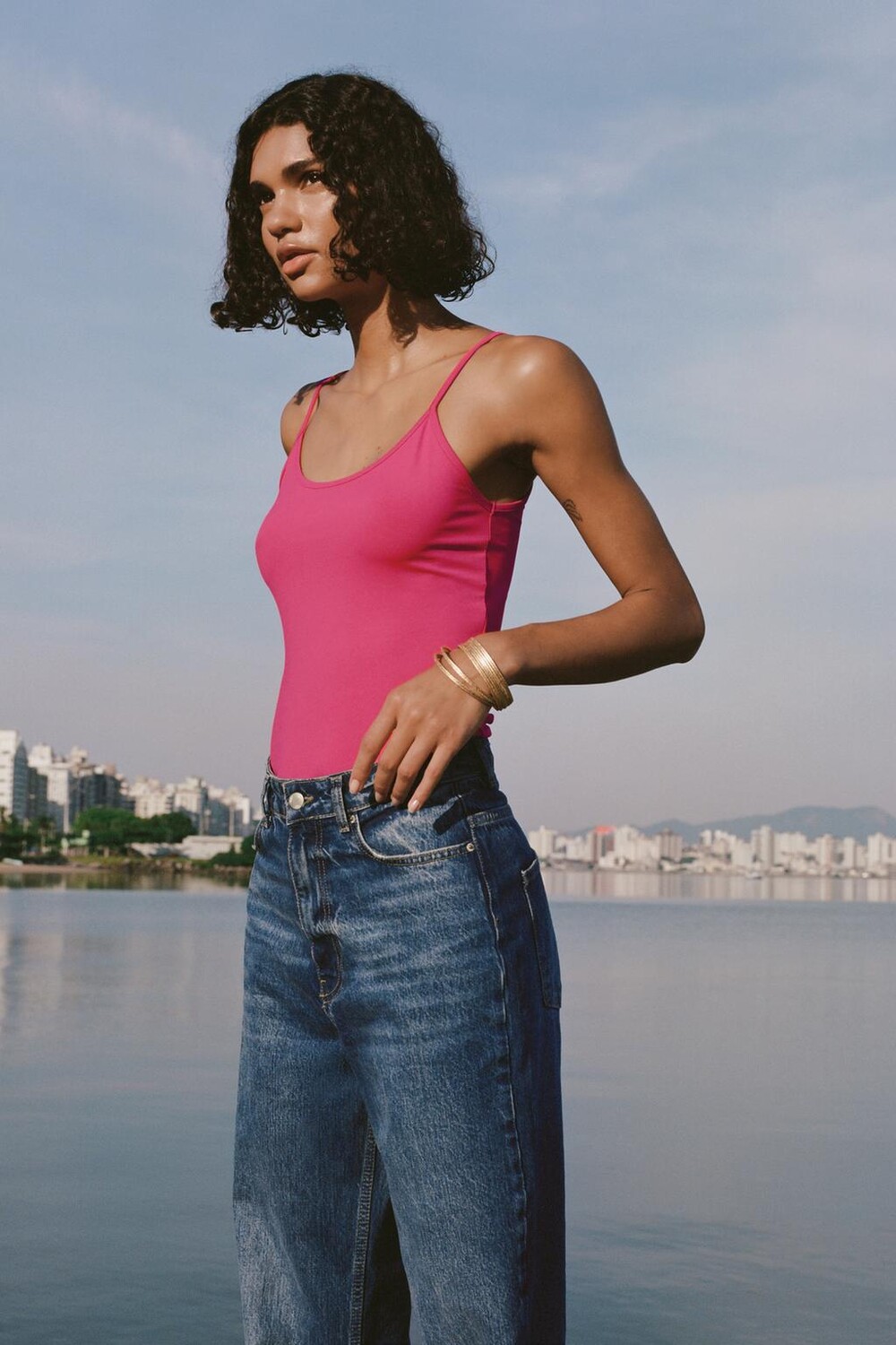 

Топ полиамидный с тонкими лянками ZARA, фуксия