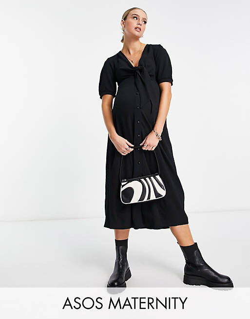 

Черное платье миди с завязкой на пуговицах спереди ASOS DESIGN Maternity