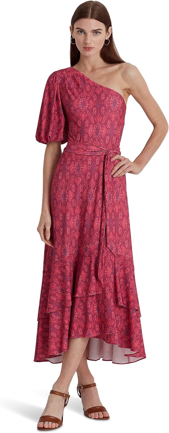 

Трикотажное платье с геопринтом на одно плечо LAUREN Ralph Lauren, цвет Fuchsia Multi