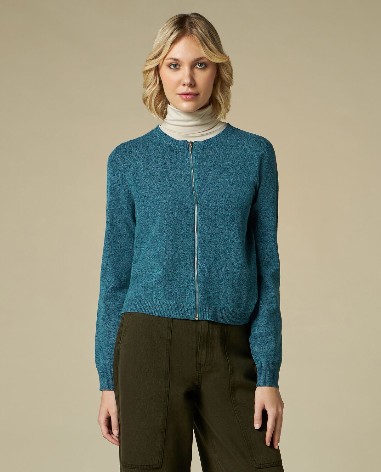 

Женский трикотажный кардиган на молнии NICE&CHIC, сине-зеленый