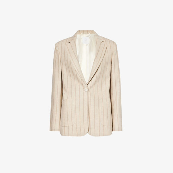 

Полосатый однобортный пиджак из смесовой шерсти Eleventy, цвет panna