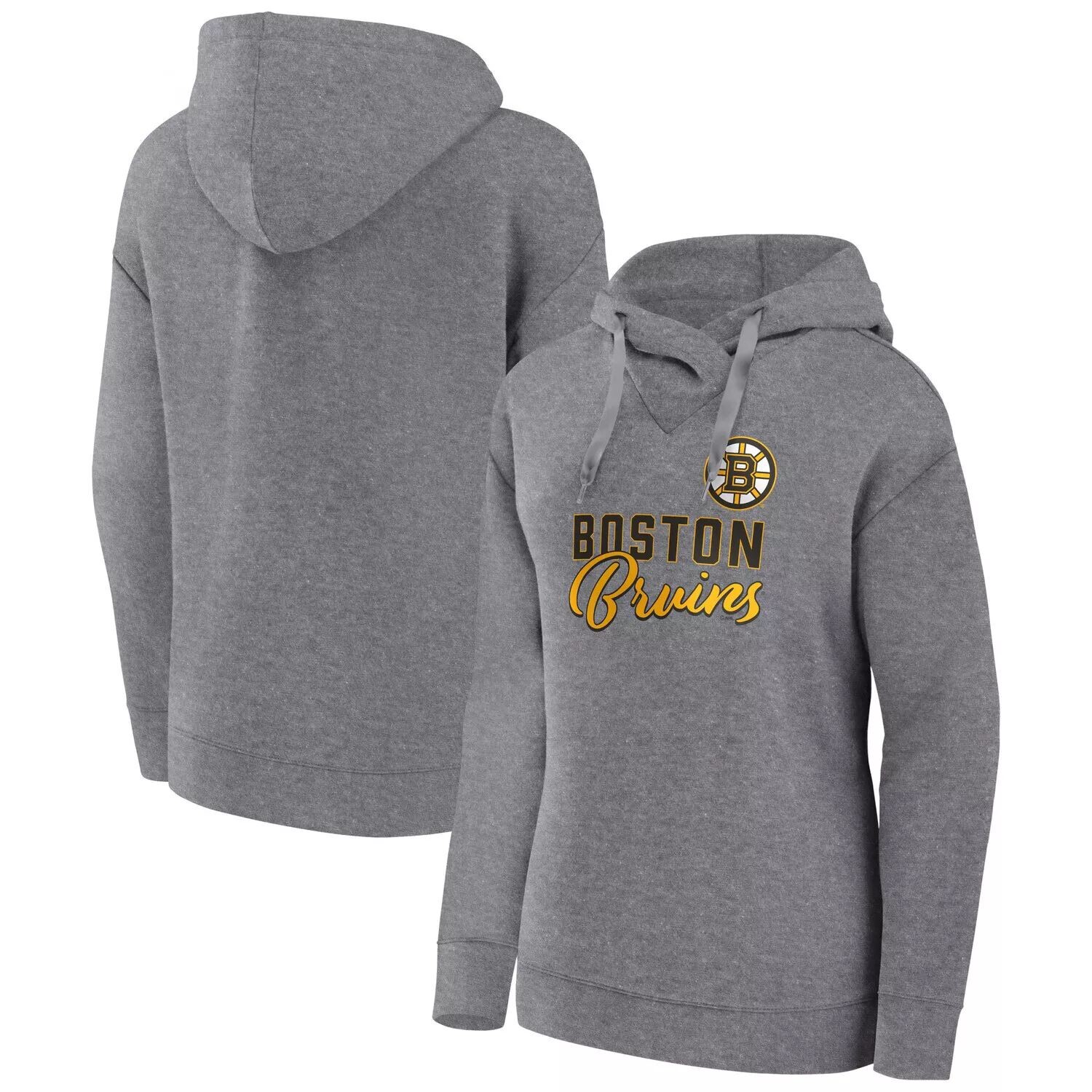 

Женский пуловер с капюшоном Fanatics с логотипом Heather Grey Boston Bruins Script Favorite Fanatics