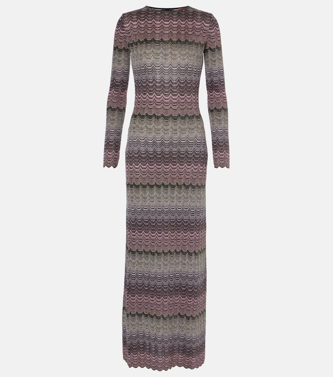 

Платье макси из ламе с открытой спиной Missoni, цвет multicolor black, silver, rose