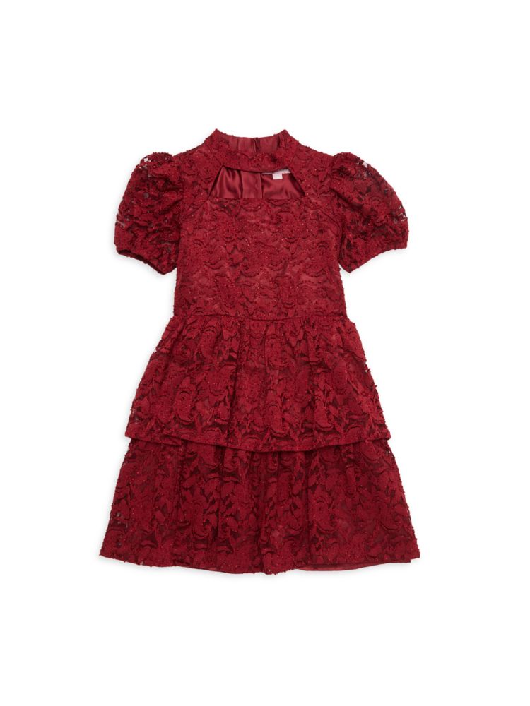 Блестящее кружевное платье с пышными рукавами для девочек Bcbgirls, цвет Brick Red