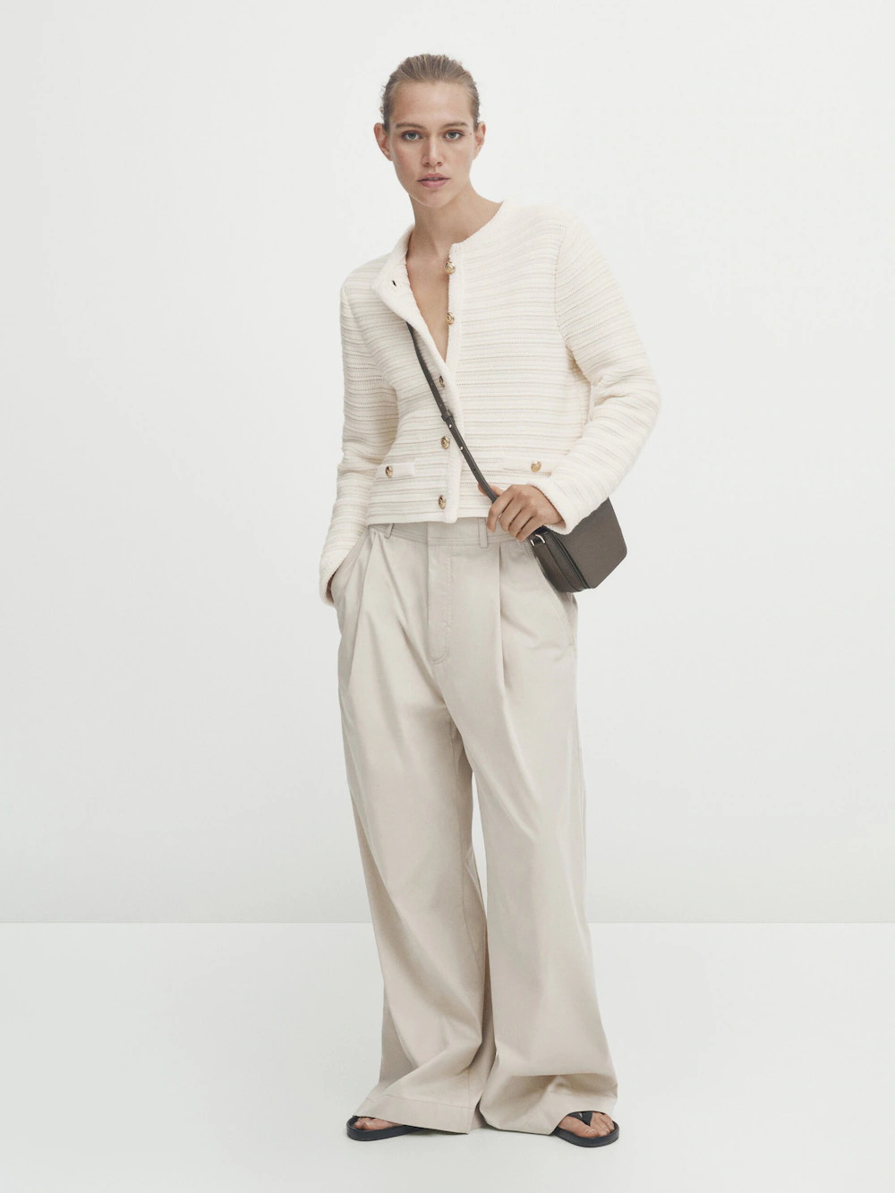 

Трикотажный кардиган с золотыми пуговицами Massimo Dutti, кремовый, Бежевый