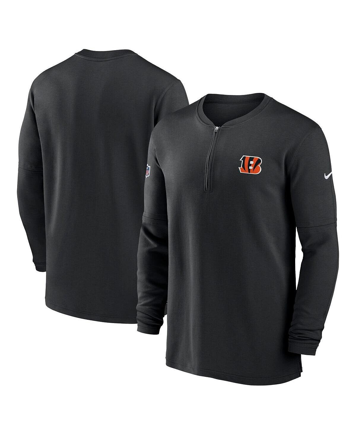 

Мужская черная футболка Cincinnati Bengals 2023 Sideline Performance с молнией четверть рукава и длинными рукавами Nike, Черный