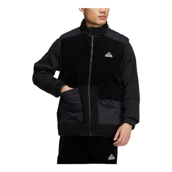 Куртка Men's adidas Solid Color Logo Stand Collar Zipper Long Sleeves Jacket Black, черный