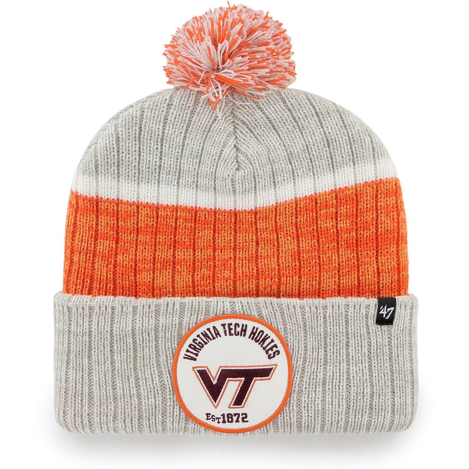 

Мужская серая вязаная шапка с манжетами и помпоном Holcomb Virginia Tech Hokies '47