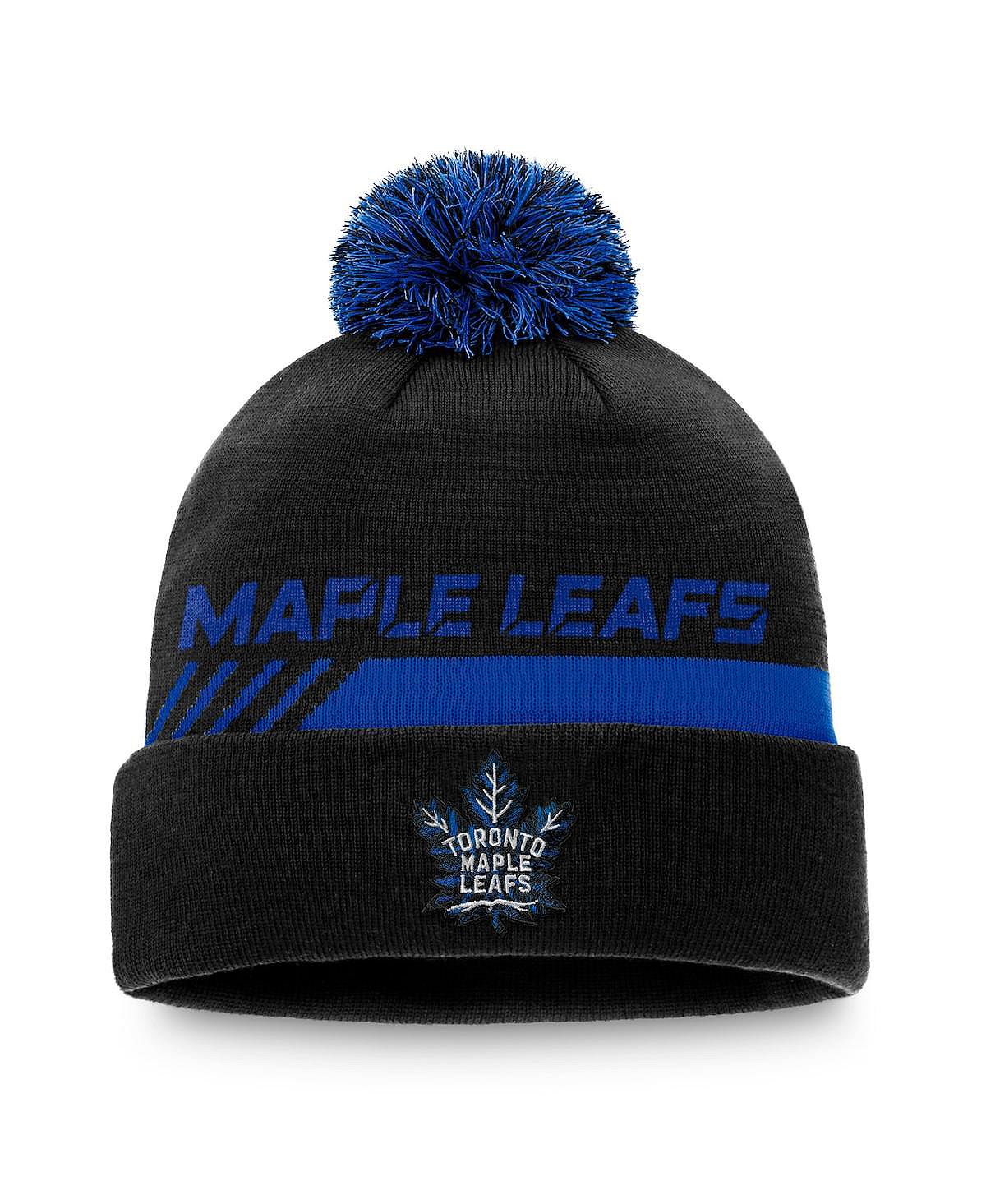 

Мужская черная фирменная вязаная шапка Toronto Maple Leafs Authentic Pro Locker Room с альтернативным логотипом, манжетами и помпоном Fanatics