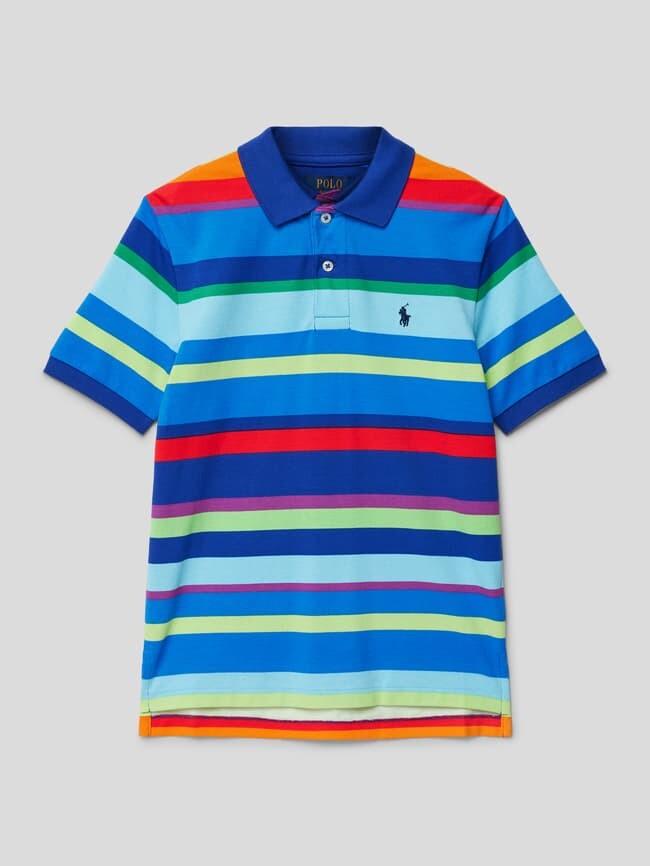 

Хлопковая рубашка-поло с полосатым узором Polo Ralph Lauren, светло-синий