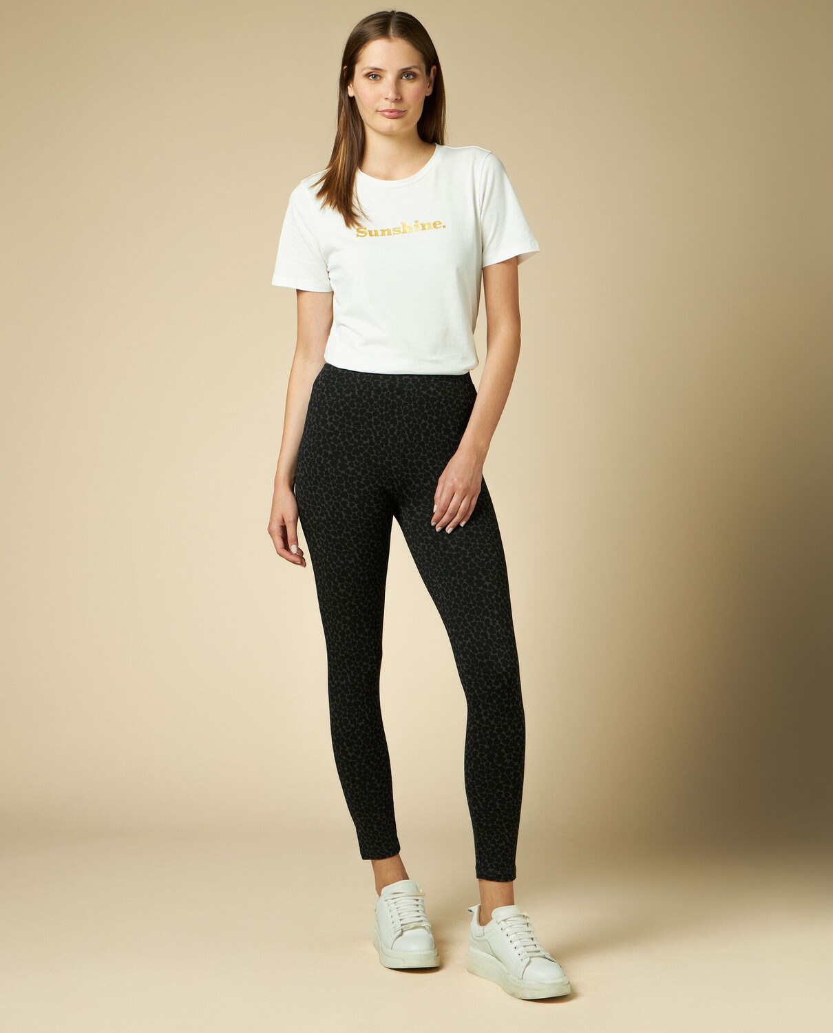 

Женские леггинсы из хлопка стрейч NICE&CHIC, черный принт