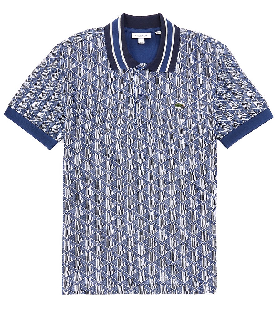 Жаккардовая рубашка-поло с короткими рукавами Lacoste Monogram, синий