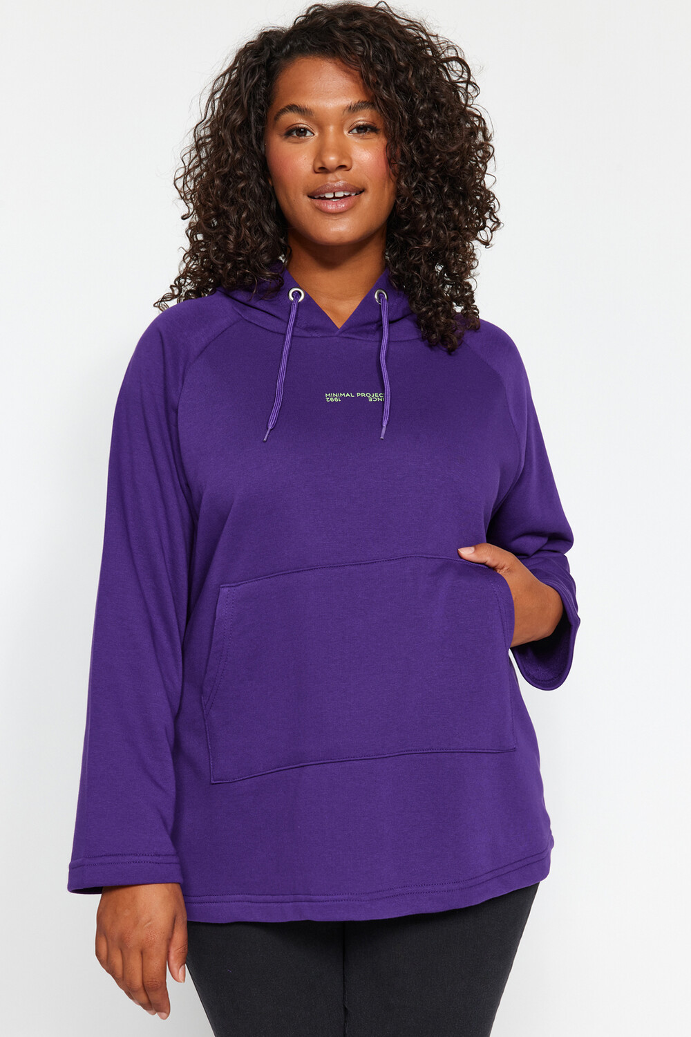 

Толстовка больших размеров - Фиолетовый - Oversize Trendyol