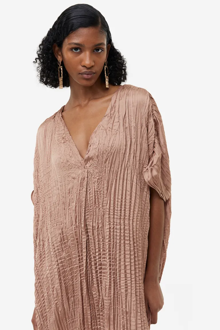 

Плиссированное платье-туника H&M, бежевый