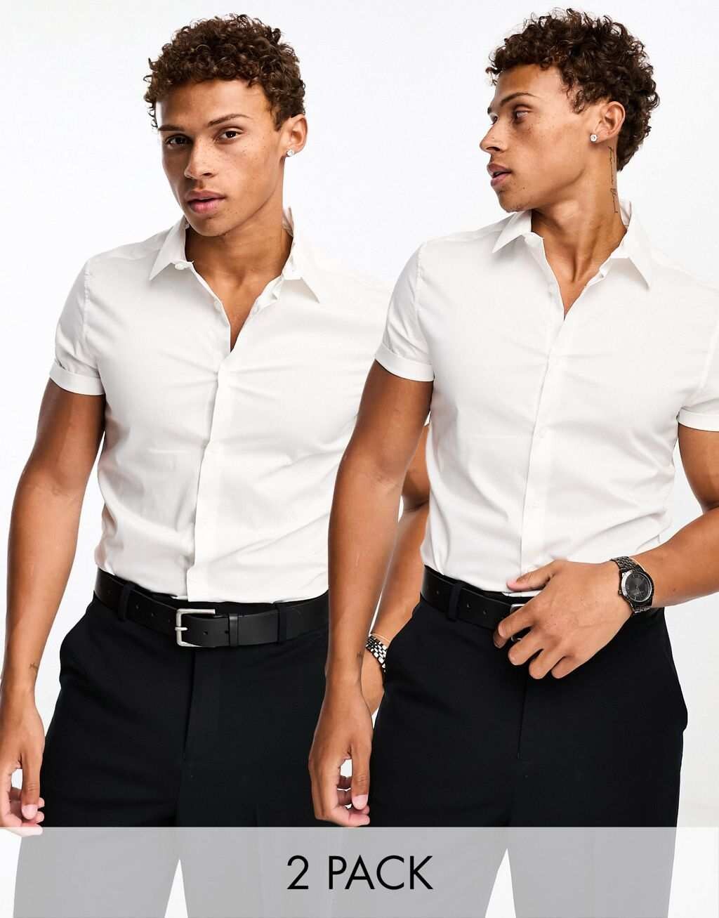 

Комплект белых эластичных рабочих рубашек узкого кроя ASOS DESIGN (2 шт.)