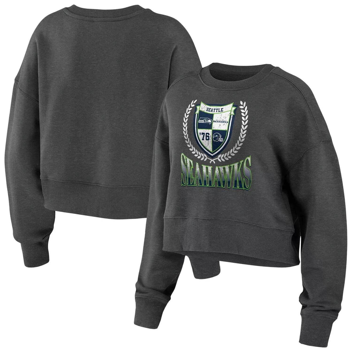 

Женская WEAR by Erin Andrews Темно-угольный флисовый укороченный пуловер Seattle Seahawks Толстовка