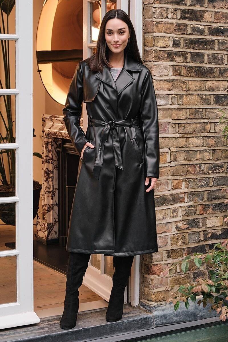 

Пальто из искусственной кожи с завязками на талии Izabel London, черный
