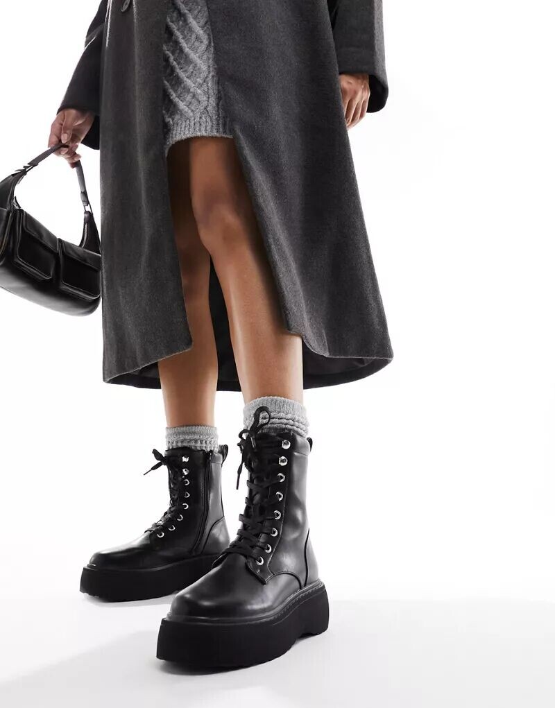 

Черные ботинки на шнуровке ASOS Astrid