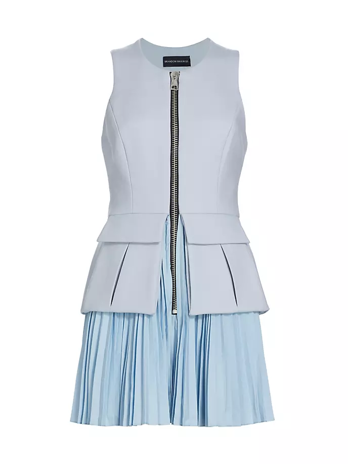 

Плиссированное мини-платье Petra из смесовой шерсти Brandon Maxwell, цвет sky blue