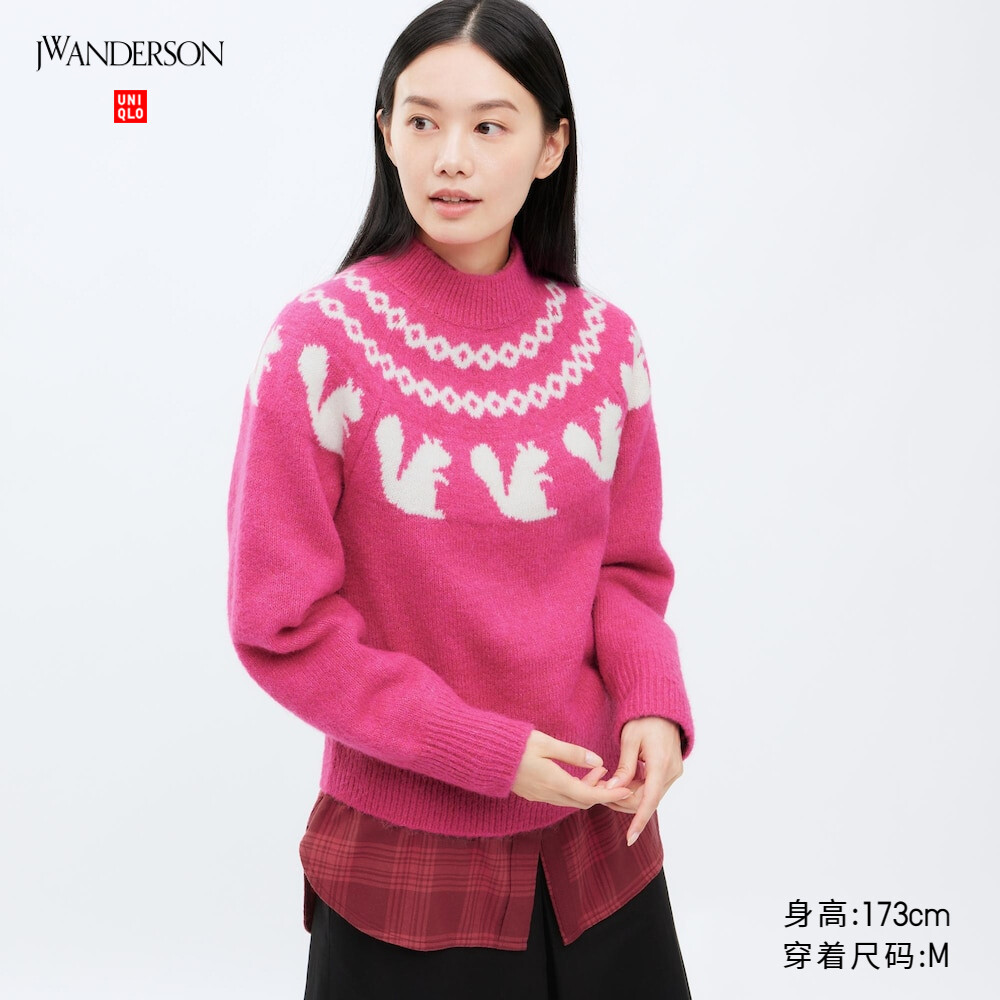 

Свитер Uniqlo JWA жаккардовый с круглым вырезом и длинными рукавами, розовый