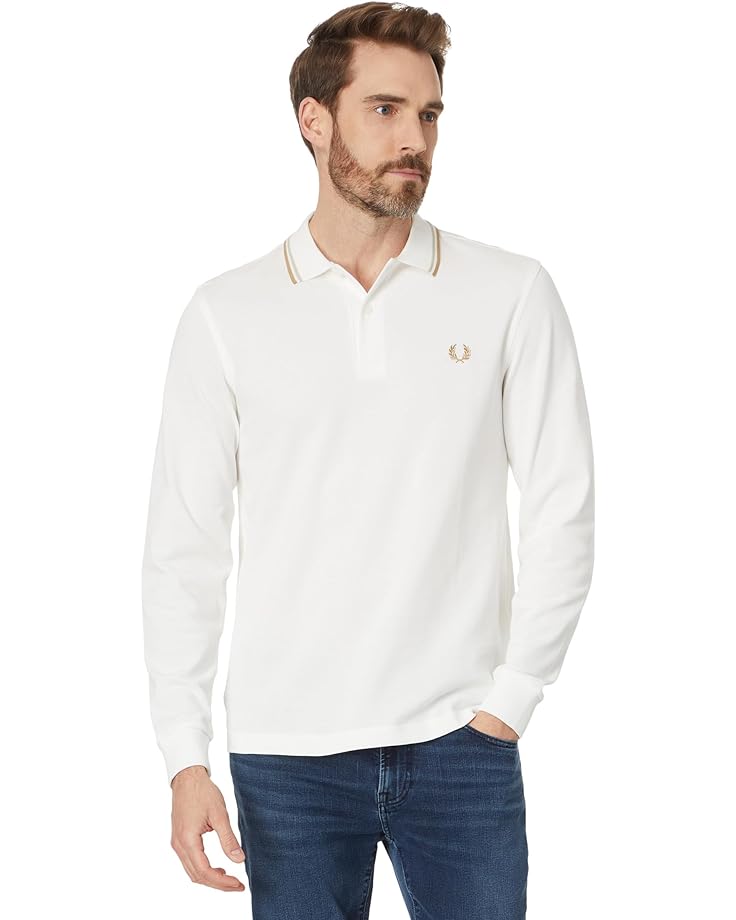 Рубашка Fred Perry L/S Twin Tipped Shirt, цвет Snow White/Oatmeal/Warm Stone толстовка fred perry towelling crew neck цвет warm stone