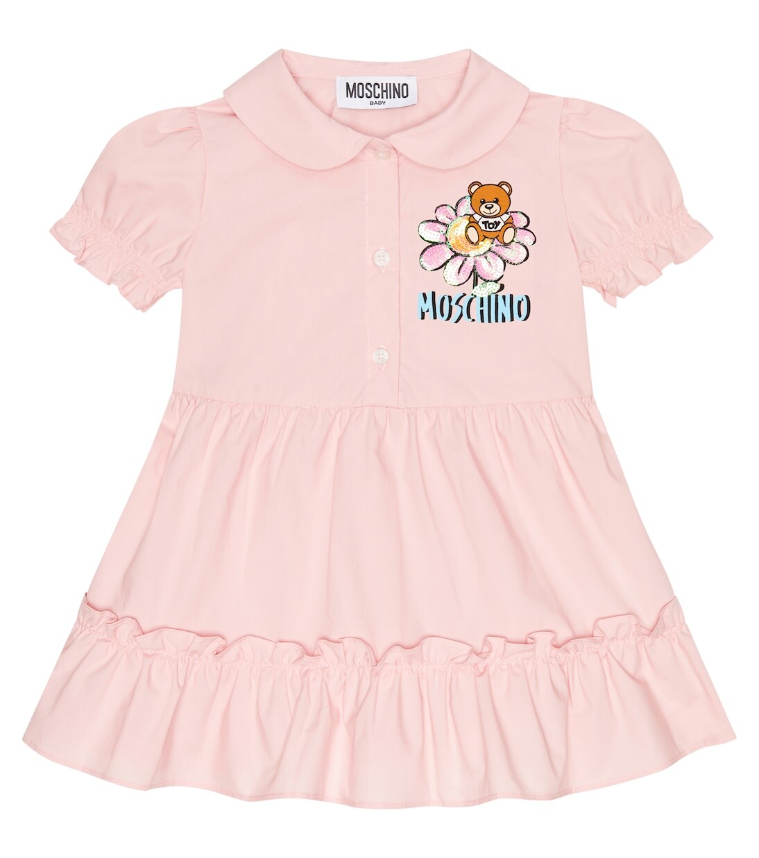 

Детское платье-рубашка из хлопка Moschino Kids, розовый