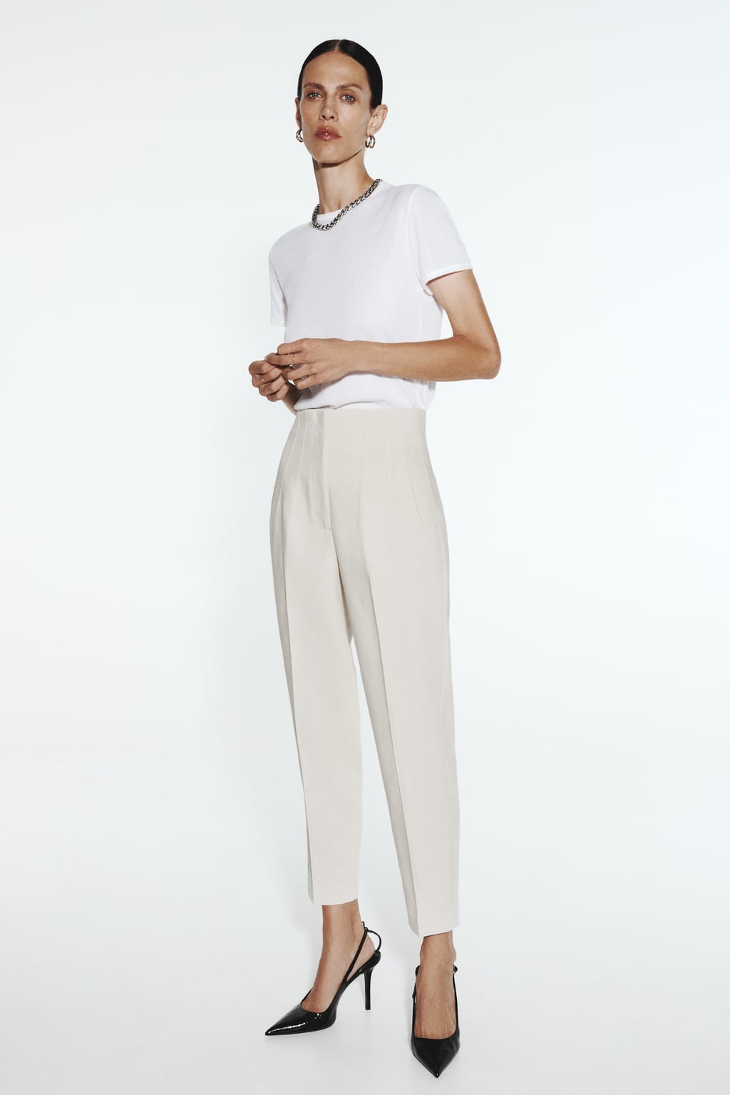 

Брюки с высокой талией ZARA, белый