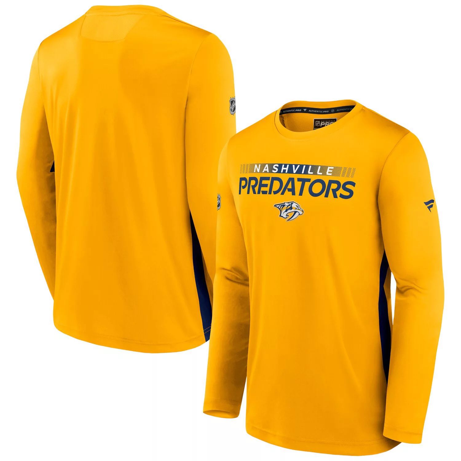 

Мужская футболка Fanatics Gold Nashville Predators Authentic Pro Rink Performance с длинным рукавом