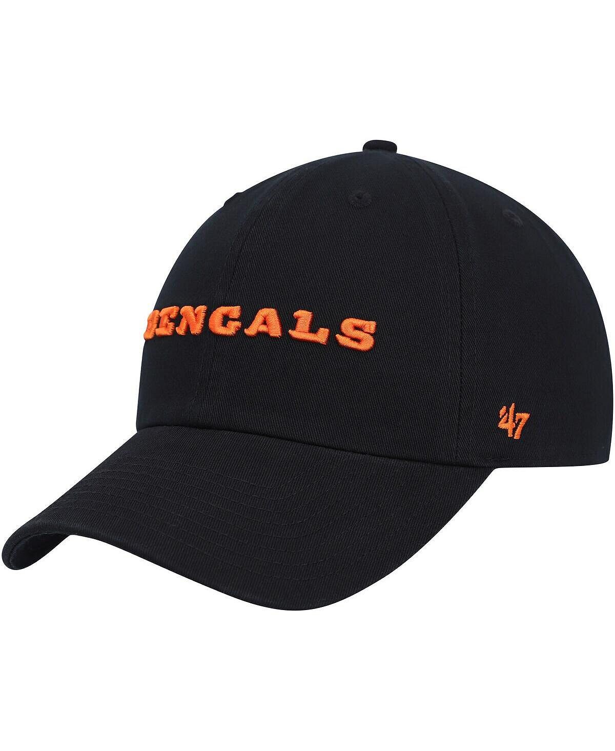 

Мужская черная регулируемая шляпа Cincinnati Bengals Clean Up Script '47 Brand