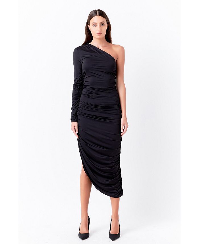 Женское асимметричное трикотажное платье миди endless rose, черный